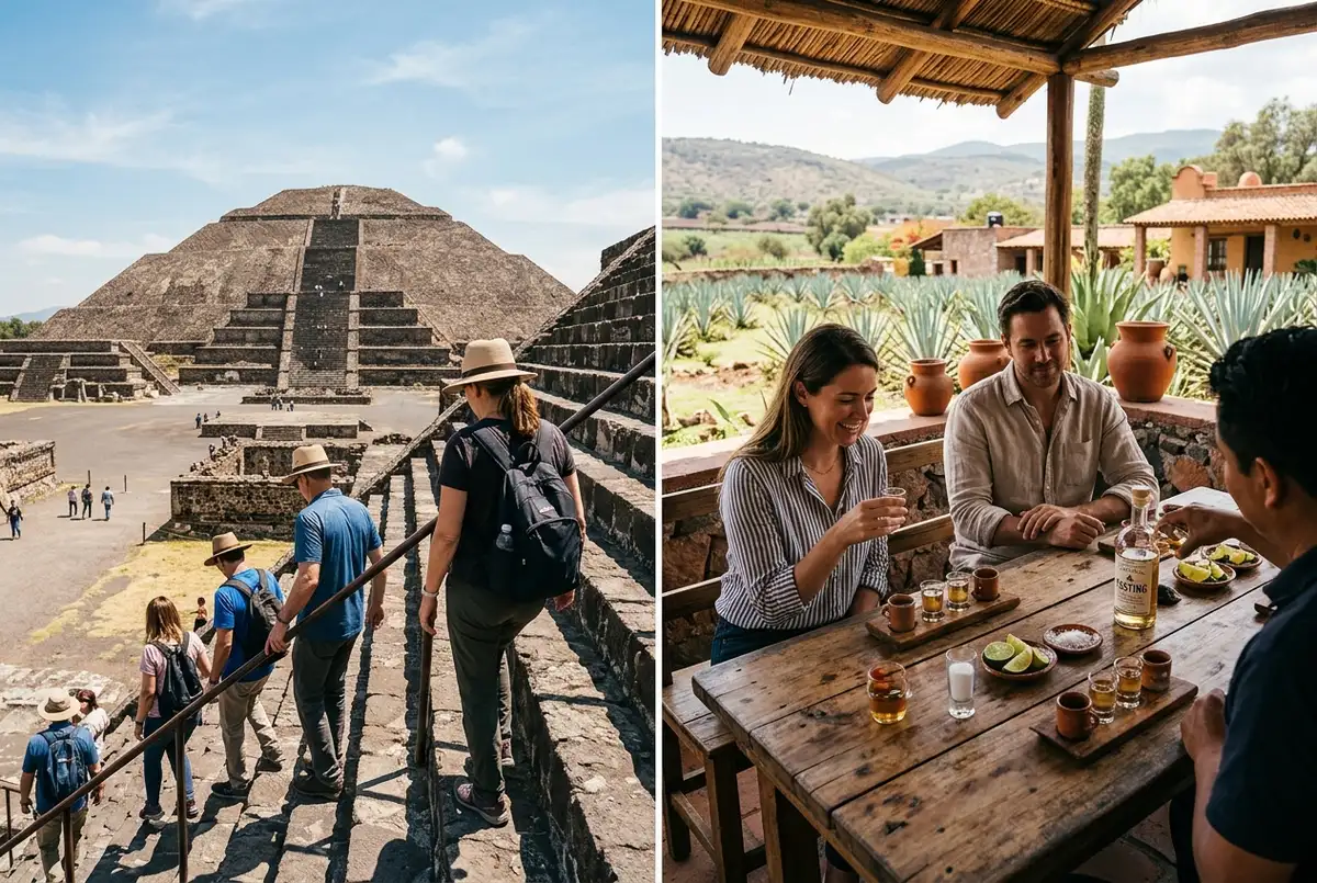 Comparacion visual de un tour medio dia teotihuacan frente a un itinerario de dia completo con paradas adicionales en la Ciudad de Mexico