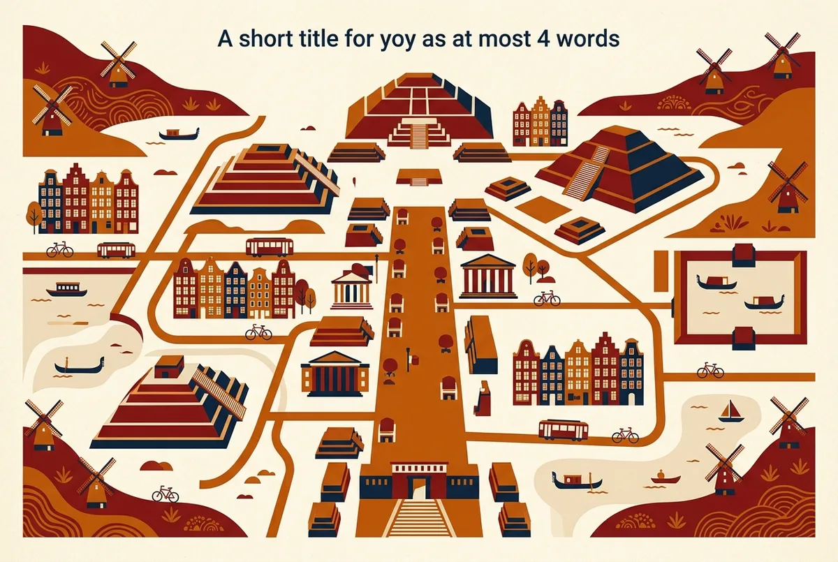 mapa ilustrado mostrando el trazado de la Avenida de los Muertos con la Piramide del Sol, la Piramide de la Luna y la Ciudadela en Teotihuacan
